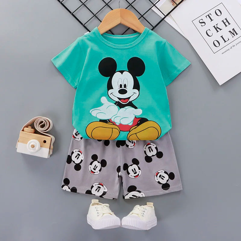 0-3year Old Baby boys Clothes set Outfits Summer Short Sleeved T-shirt Sets Toddler Costume Printed Cartoon Cute boys Suits