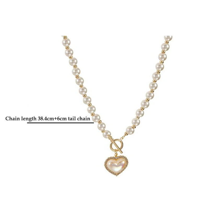 Imitation Pearl Love Necklace Cool and Sweet Simple Gold Pearl Necklace