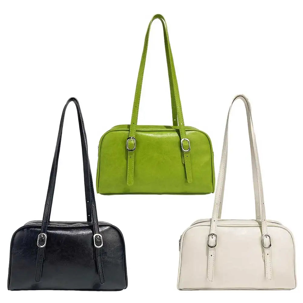 PU Leather Daily Shoulder Bag Large Capacity Women Chic Hobo Bag Solid Color Single Shoulder Bag Adjustable Strap Messenger Bag