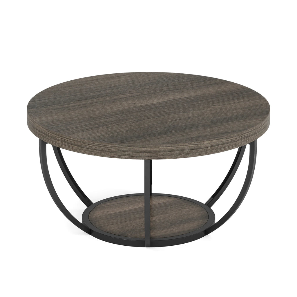 Tribesigns 31.7" Round Coffee Table, Industrial 2-Tier Circle Coffee Table with Storage Shelves, Modern Wooden Sofa Side Table