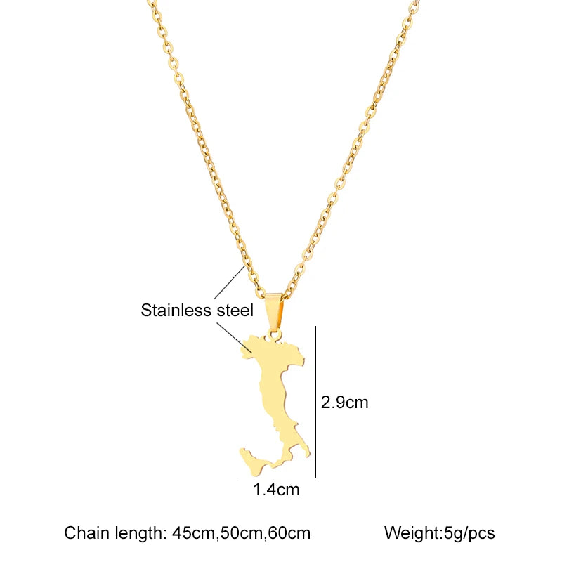 Stainless Steel Italy Map Flag Pendant Necklace Gold Silver Color Men Women Ethnic Map Jewelry Patriotic Gift