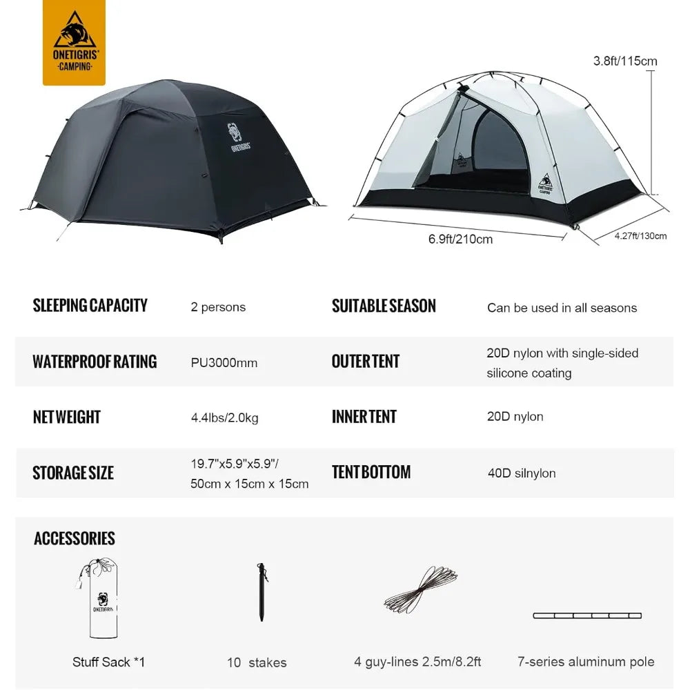 OneTigris Stella 4 Season Camping Tent Backpacking 2 Person Waterproof Lightweight Easy Setup Instant 3000mm Waterproof Rating O