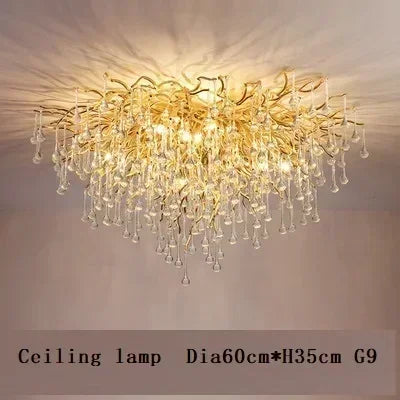 Luxurious Water Drop Golden Base Decorations for Home Light Tree Branch Customize Foyer Luxury Crystal Chandelier