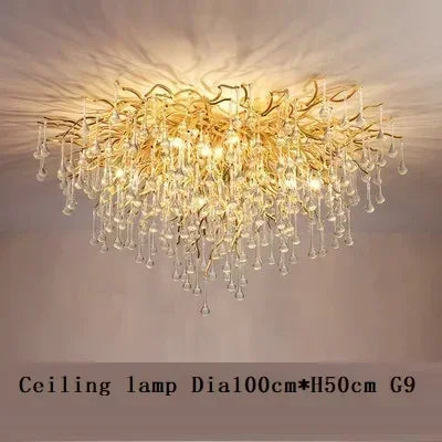 Luxurious Water Drop Golden Base Decorations for Home Light Tree Branch Customize Foyer Luxury Crystal Chandelier