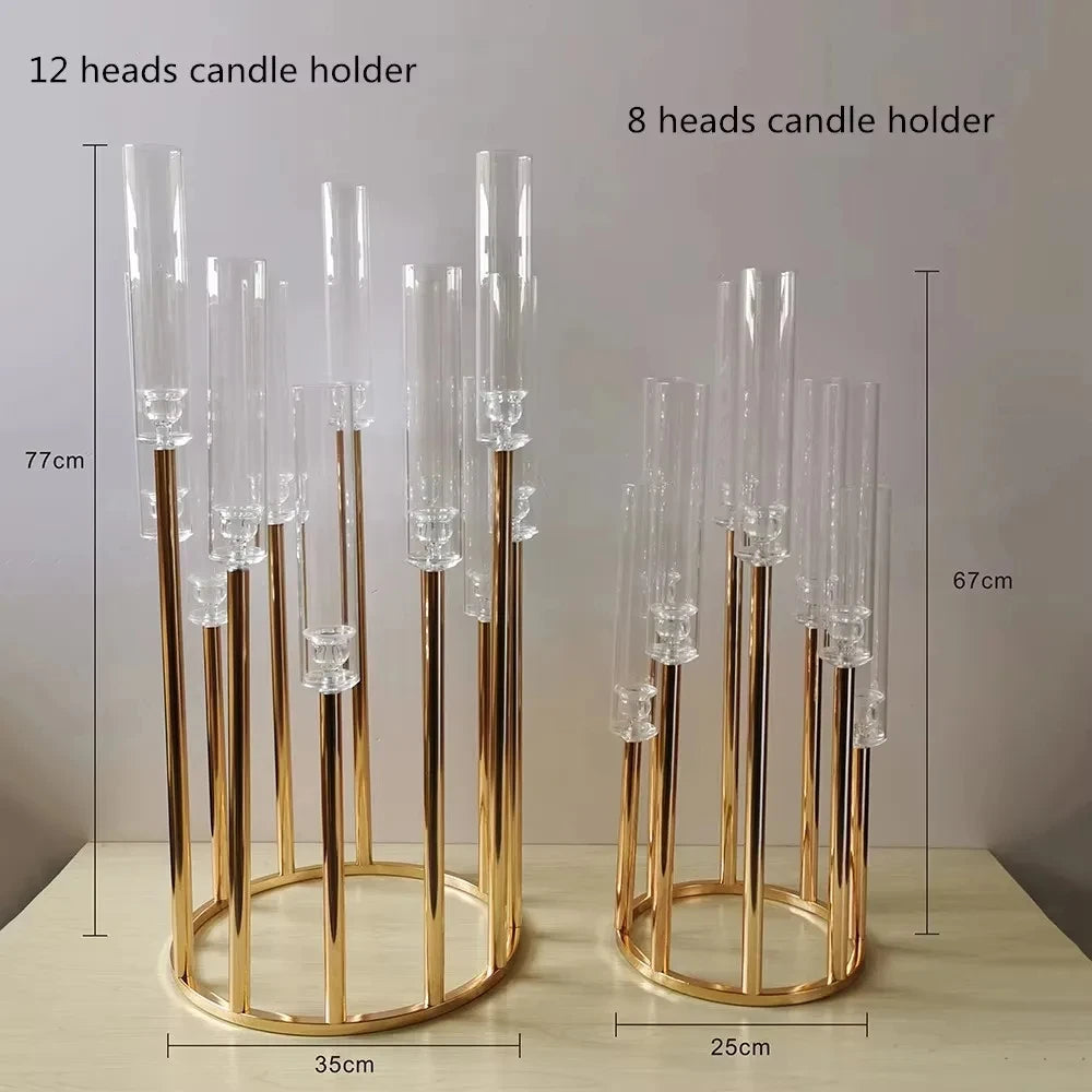 Metal Holders acrylic Candlesticks Flower Vases Wedding Table Centerpiece Pillar Stand Road Lead Party Decoration