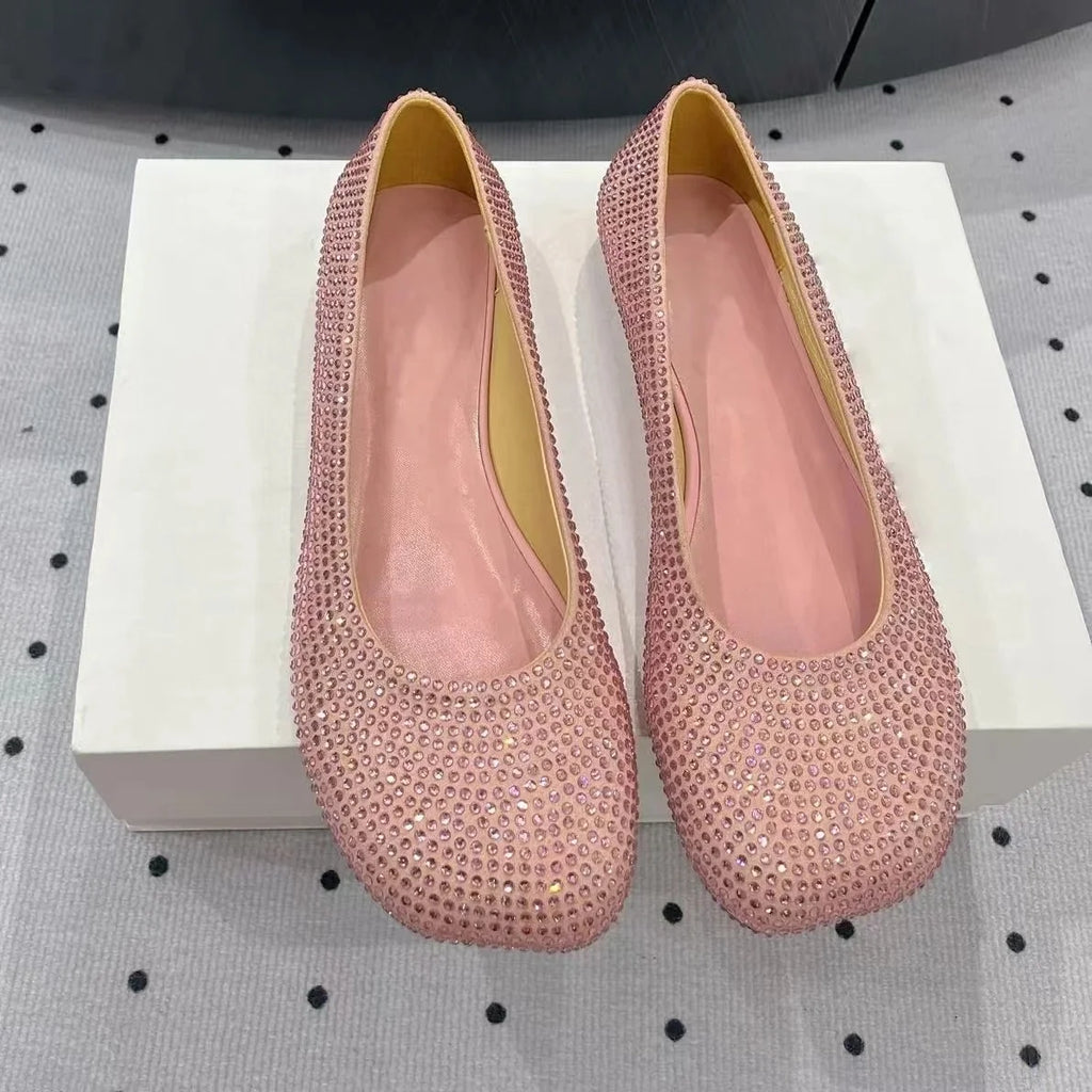 2025 Newest Spring Handmade BlingBling Blingbling Diamond Flats Ballet Dance Shoes Mary Janes Shallow Mouth Single Shoes Female