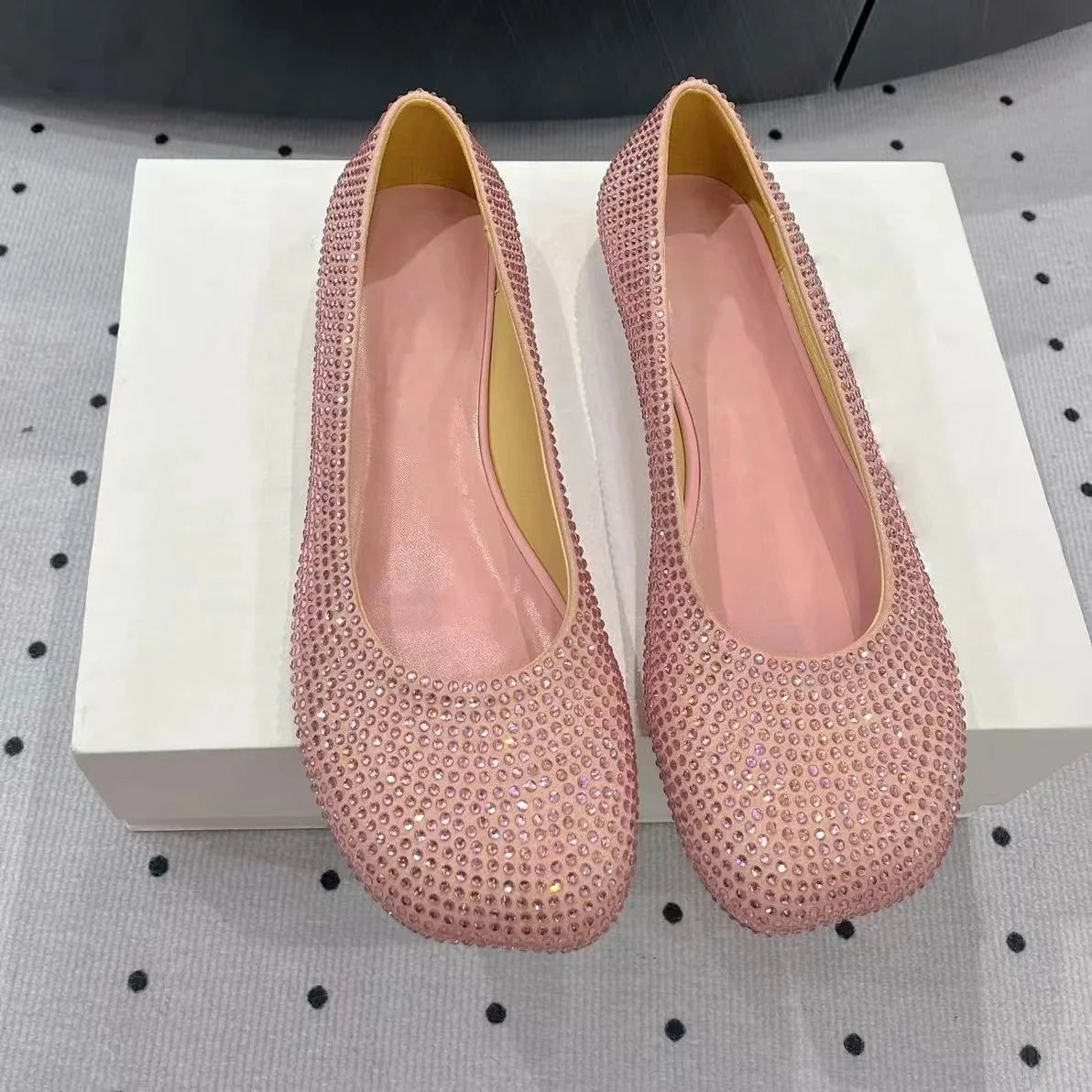 2025 Newest Spring Handmade BlingBling Blingbling Diamond Flats Ballet Dance Shoes Mary Janes Shallow Mouth Single Shoes Female