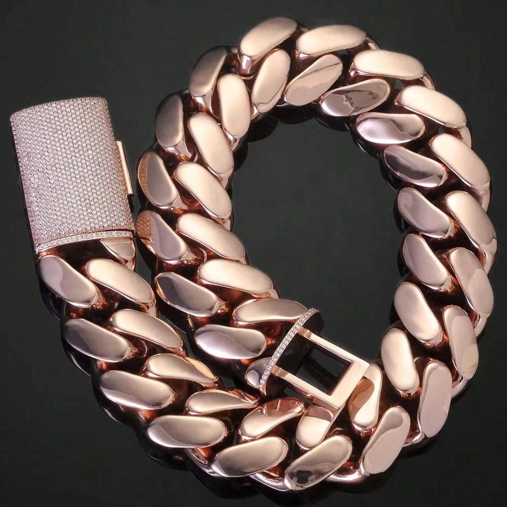 14-22mm Rose Gold  316L Stainless Steel  Cuban Miami Link Chain Iced Out CZ Box Clasp Necklace Fashion Hip Hop Unisex Jewelry