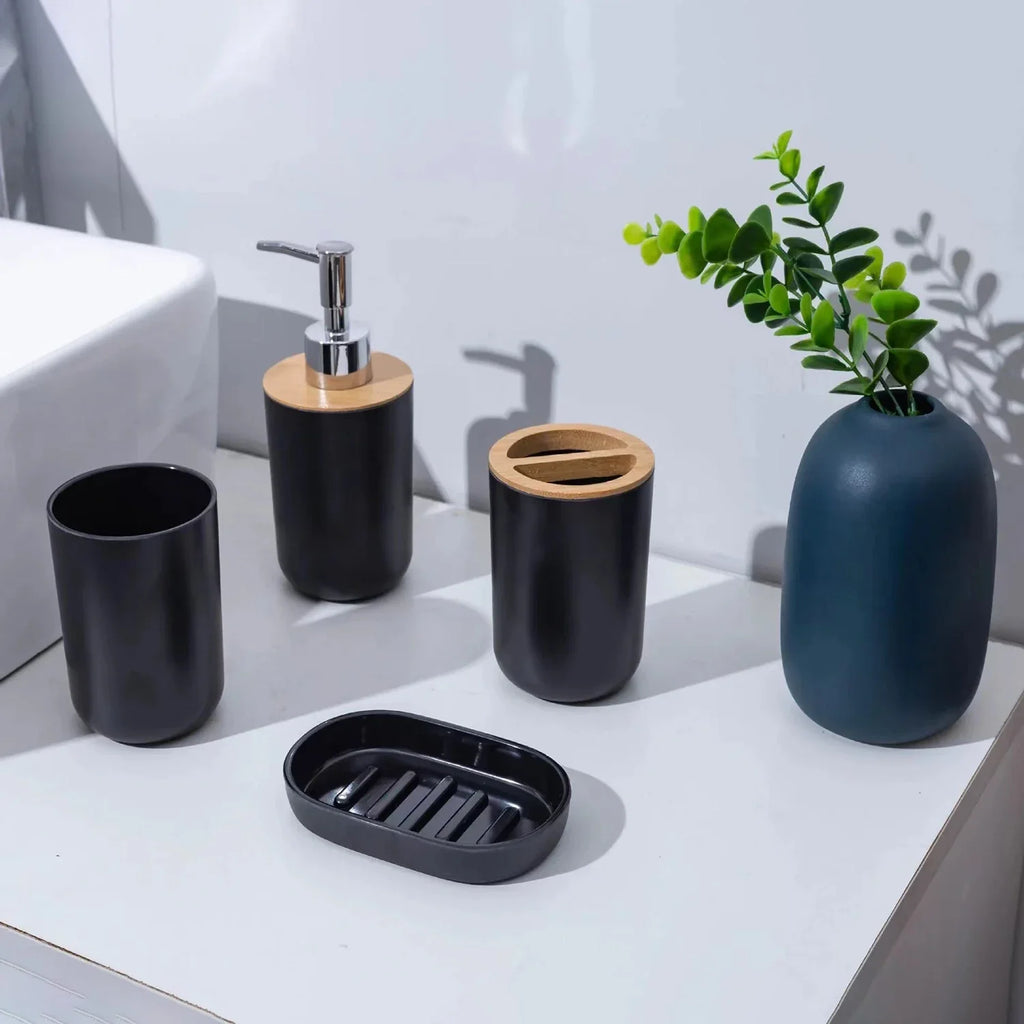 Bathroom Accessory Set,4pcs Gift Set,Toothbrush Holder,Mouthwash Cup,Soap Dish,Soap Dispenser,Washroom Utensils