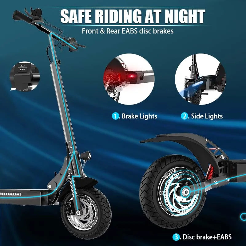 Up to 65km/h 80km 1200W 2500W Adults Electric Scooters 48V/52V Motor 10'' Pneumatic Tires Foldable E Scooter 200kg Loading