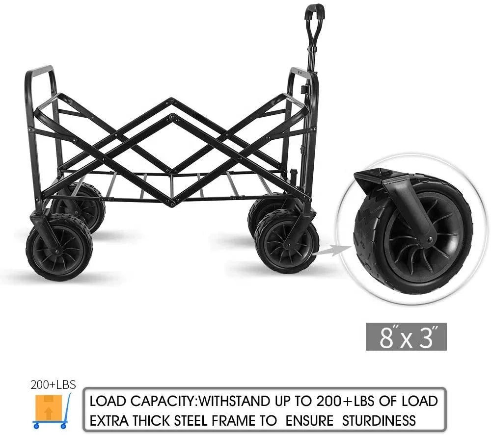 Outdoor Park Trolly Folding Garden Utility Wagon Picnic Utility Camping Cart with Wide Wheel and Brake