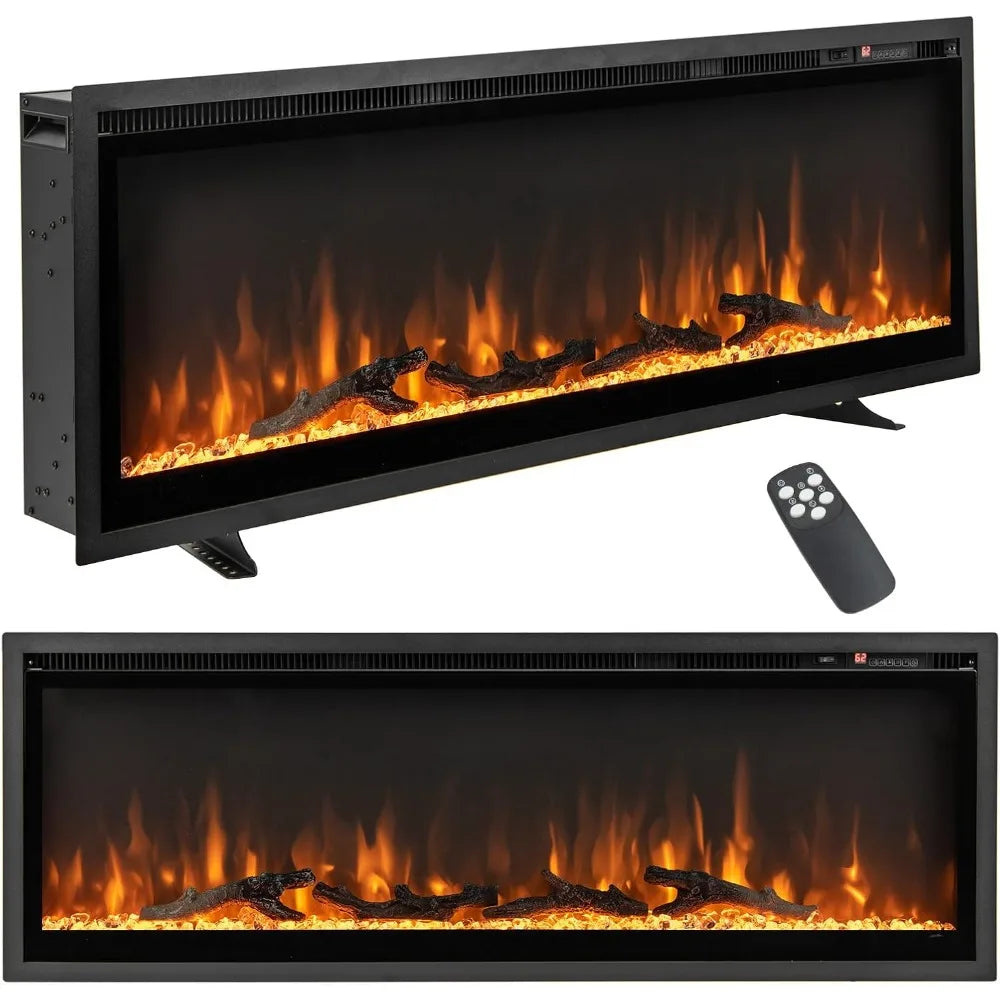 50 Inches Electric Fireplace Inserts, Recessed, Wall Mounted and Freestanding 1500W Slim Fireplace Heater with Remote Control,