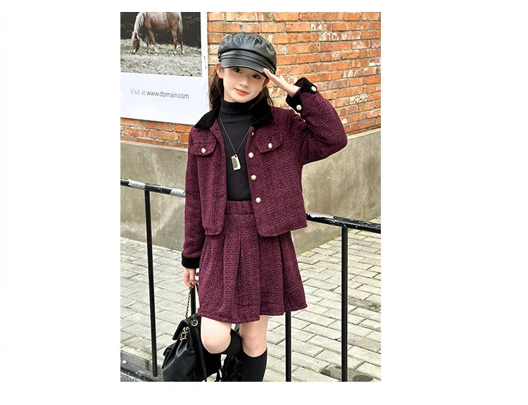 baby Girls Outfits blazer+Pleated skirt 2pcs kids girls clothes set Designer Style 4-14 years coat+skirt teen girl clothing suit