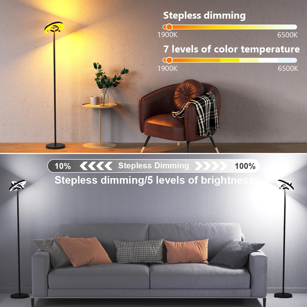 Modern Standing LED Floor Lamp with 2 Rotatable Lights, Remote & Touch Control, Bright Stepless Dimmable, Ideal for Living Room