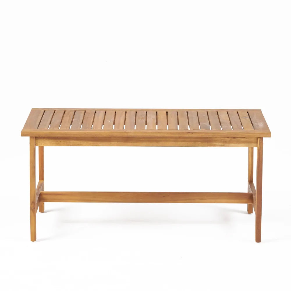 Outdoor Patio Furniture Set 2 Wooden Armchairs with White Cushions + 1 Teak CoffeeTable for Garden Backyard & Balcony Relaxation