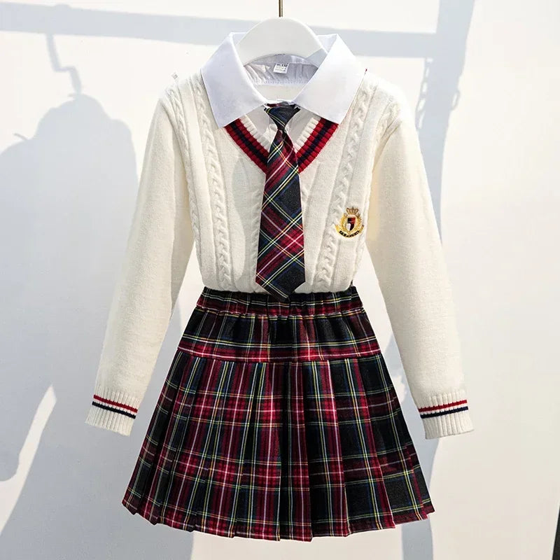 Girls School Uniform Clothes Children Sets Kids Clothing Spring Autumn School Clothes Children's Top and Bottom Clothes Set