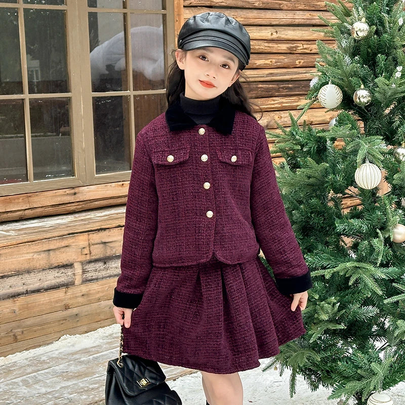baby Girls Outfits blazer+Pleated skirt 2pcs kids girls clothes set Designer Style 4-14 years coat+skirt teen girl clothing suit