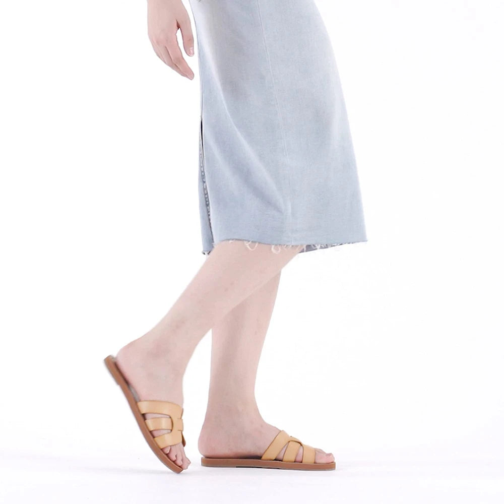 Casual Womens Flat Slippers Sandals Fashion Summer Slip On Leather Slide Shoes Concise 2024 New