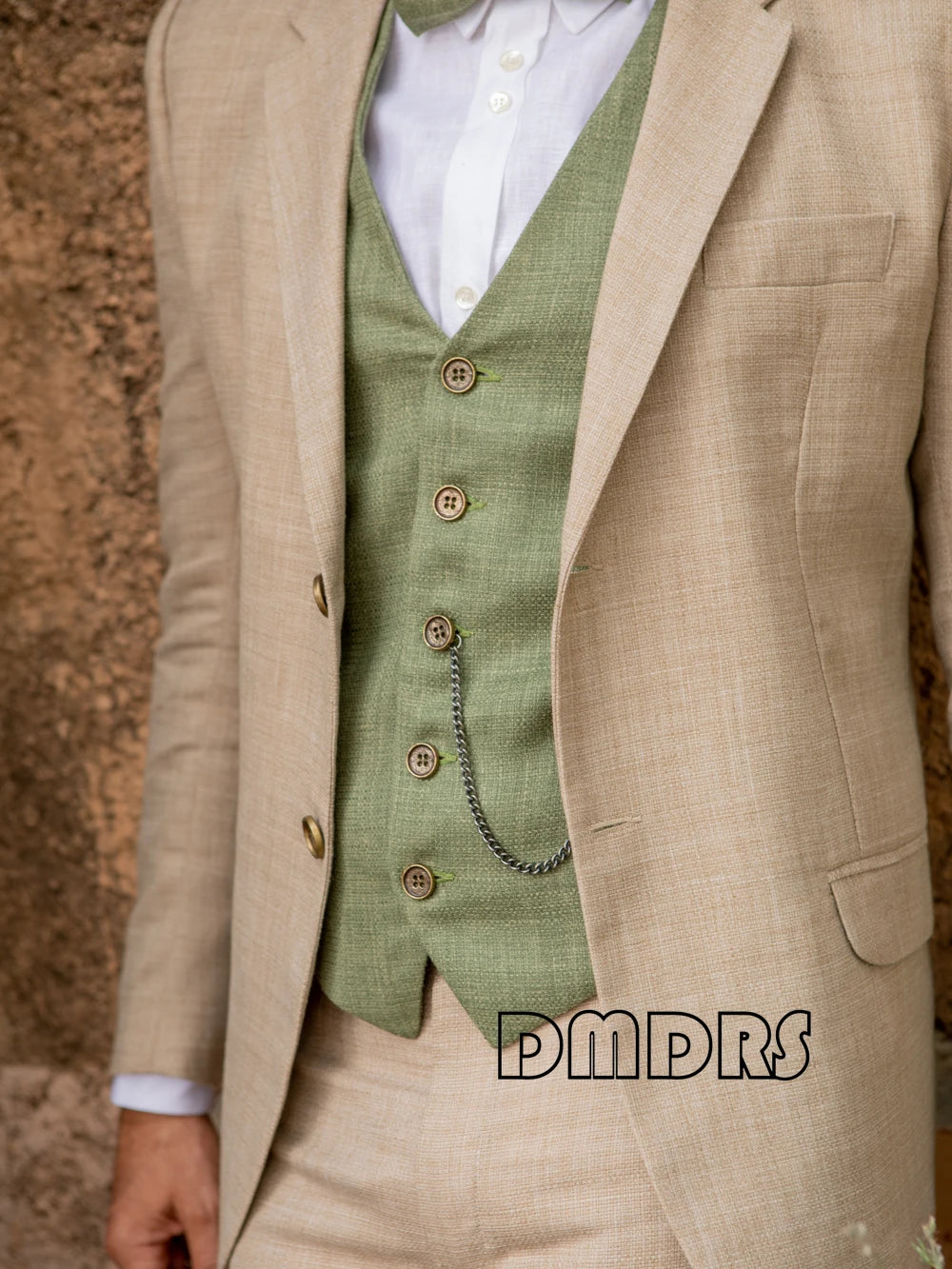 Casual Groom Attire for Outdoor Wedding Linen Formal Suit Set 3 Pieces Vest Including, Breathable Men Tuxedo Set Party Prom Wear