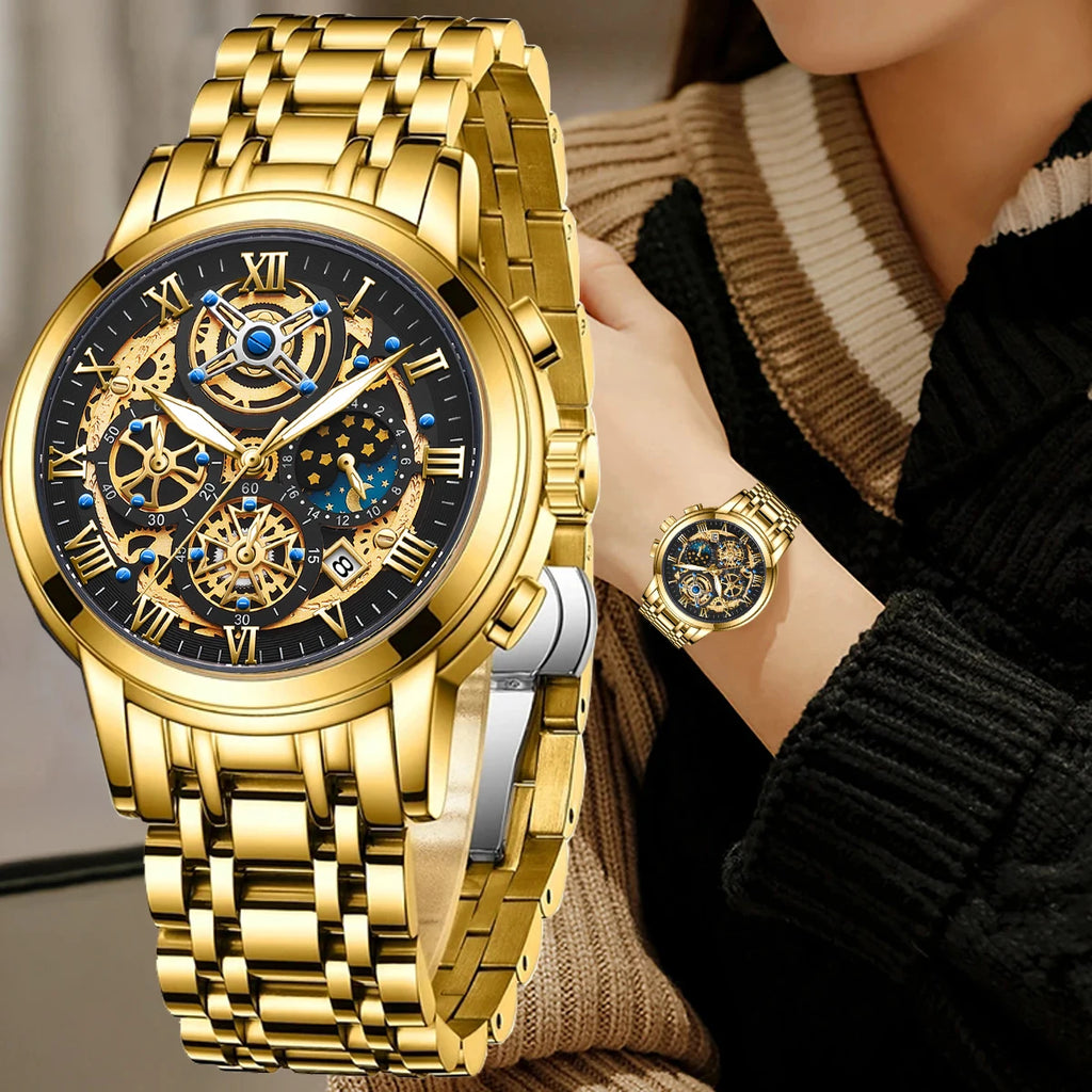 LIGE 2024 New Fashion Gold Women Watch Top Brand Luxury Waterproof Watches for Women Sport Quartz Chronograph Relogio Feminino