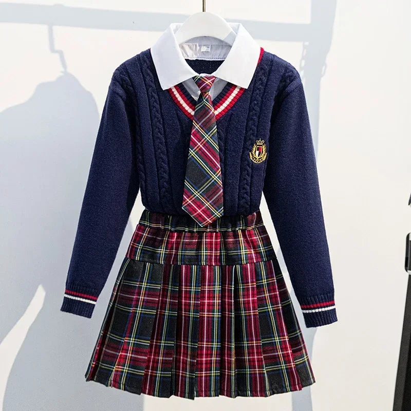 Girls School Uniform Clothes Children Sets Kids Clothing Spring Autumn School Clothes Children's Top and Bottom Clothes Set
