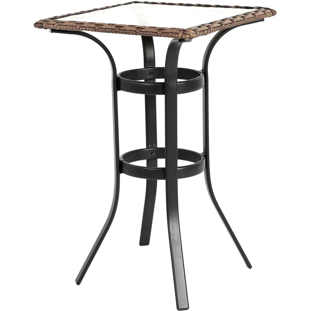 3 Piece Outdoor Bistro Table Set Modern Square Patio Table and Chairs All Weather Steel Balcony Furniture for Yard Garden