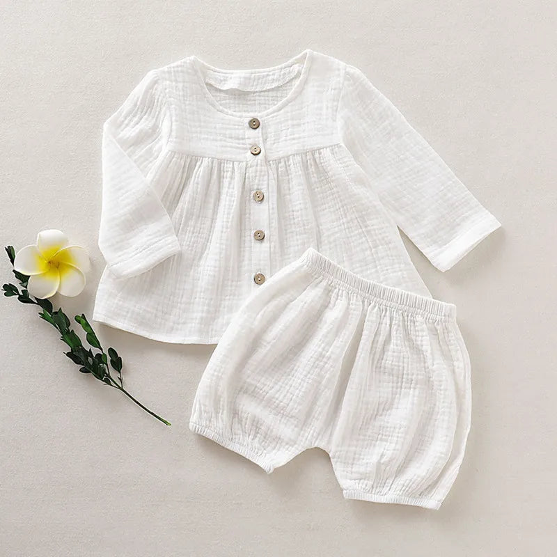 Baby Girls Clothes Sets Long Sleeve Outfits Newborn Muslin Cotton Shirt Tops+Shorts Suits Clothes 2PC 0-3T
