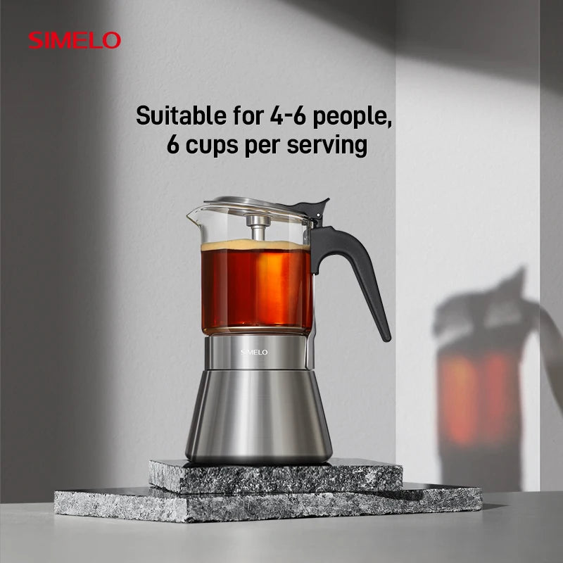 SIMELO Double Valve Moka Pot Stainless Steel Household Coffee Maker Italian Espresso Extraction Machine for Coffee Lovers