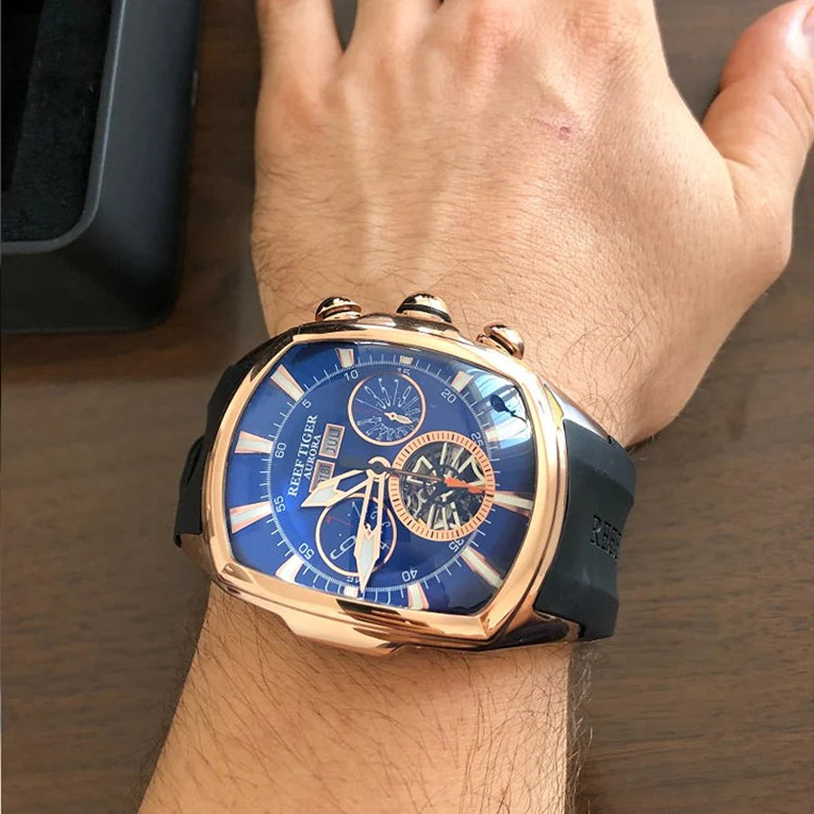 reef tiger brand men's fully automatic mechanical watch, business men's watch, personalized and fashionable men's sports watch