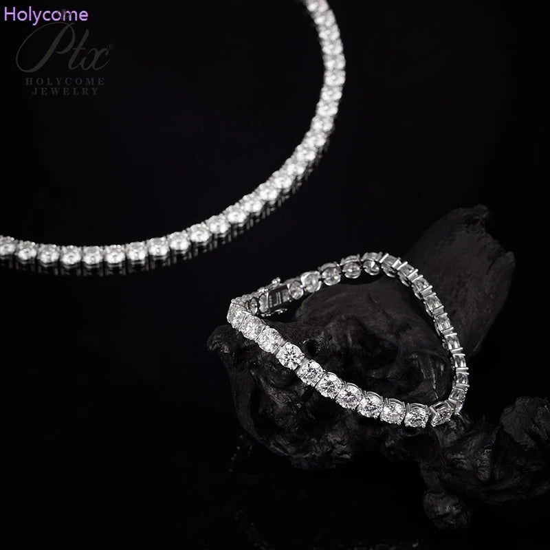 Moissanite Tennis Necklaces For Man Women 3/4/5/6.5mm Full Diamond With GRA 925 Sterling Silver Plated 18k White Gold Jewelry