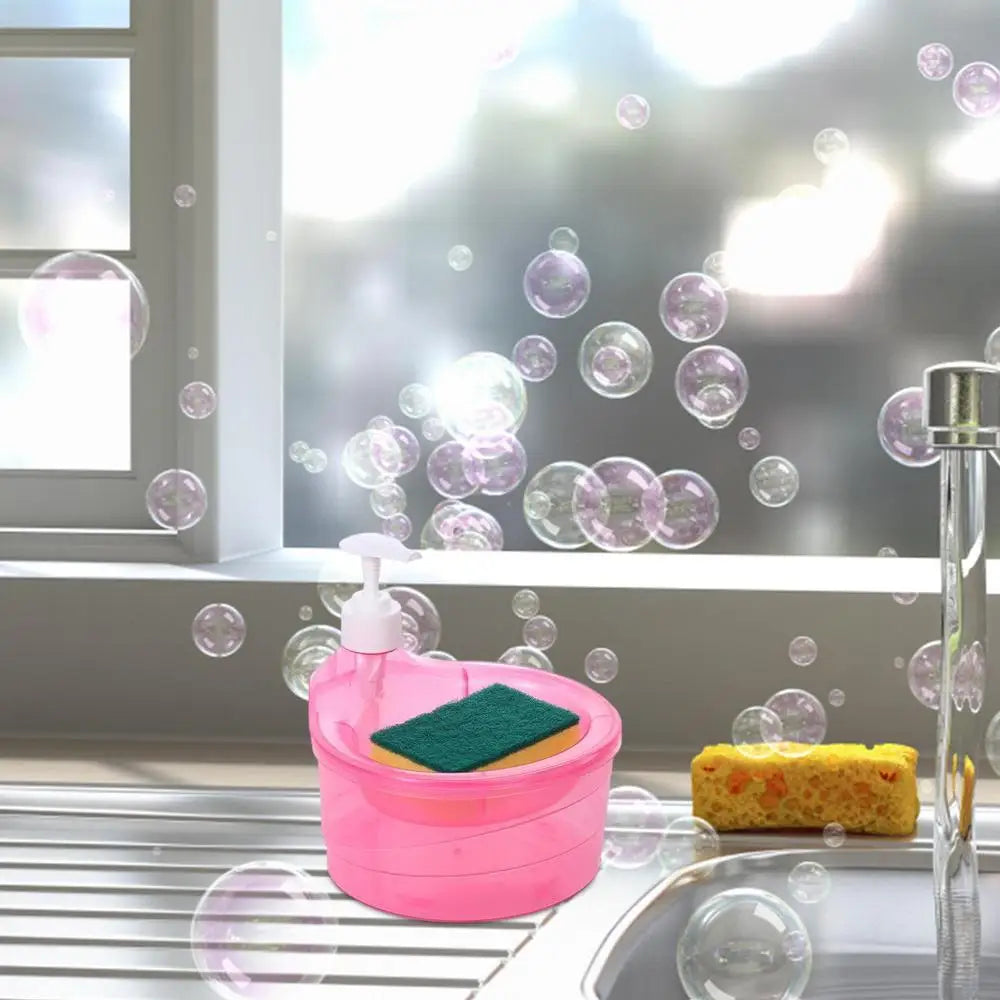 1000ml Soap Dispenser and Scrubber Holder Multi-functional Cafe Dishwashing Container Manual Sink Dish Washing Soap Dispenser