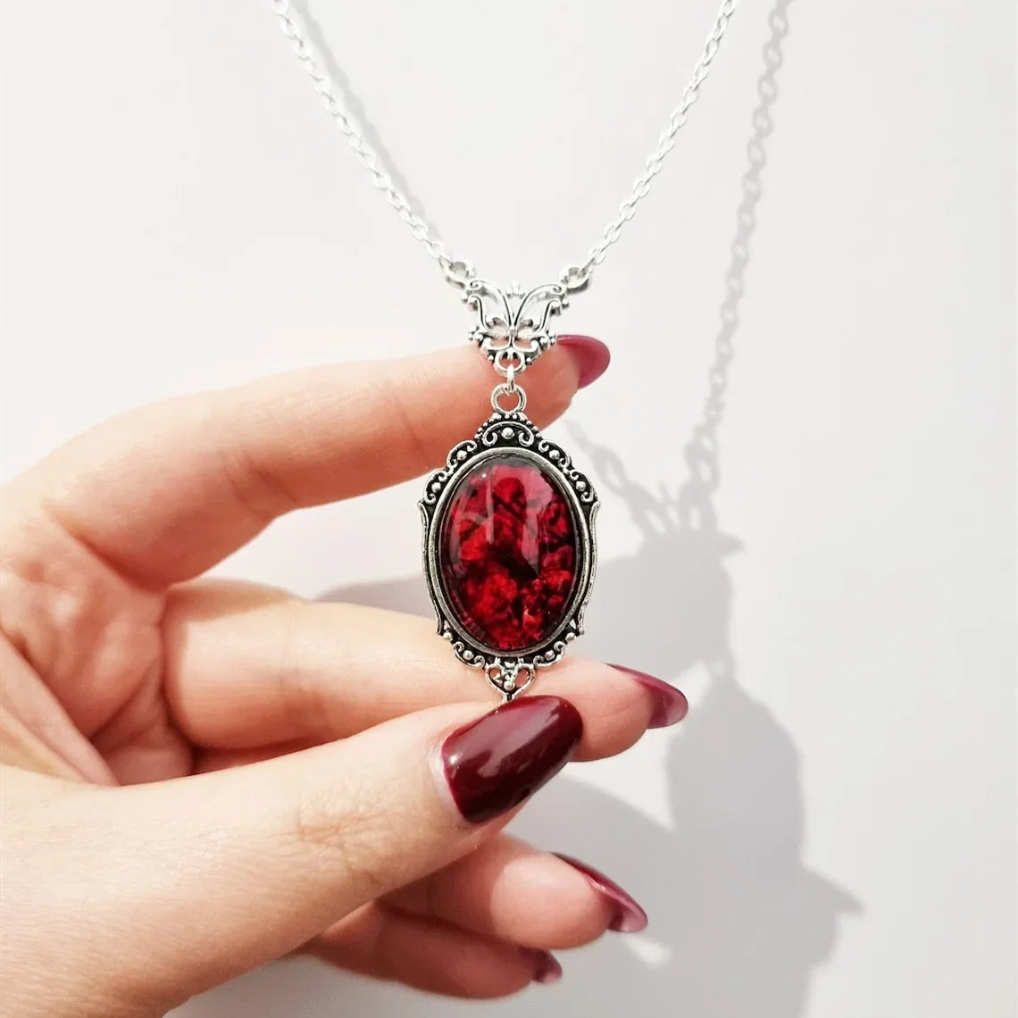 Gothic Vampire Necklace Vintage Stardust Crystal Cameo Pendant Necklace Punk Style Vampire Pendant Oval Satanic Demon Necklace