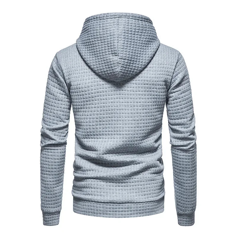 Autumn and winter, casual sportswear, men's checkered design pockets and shoelaces, waffle embossed hooded sweater