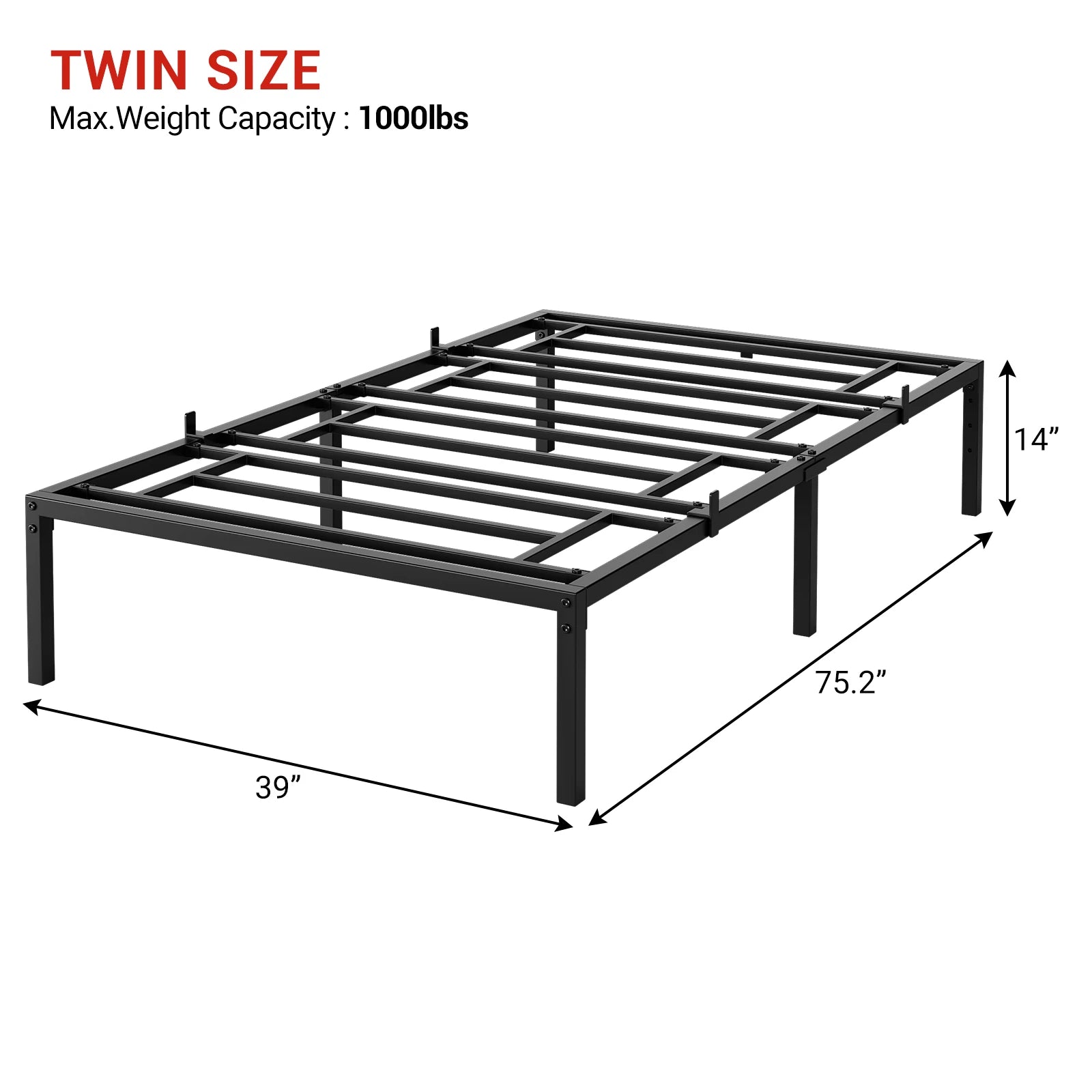 Twin/Full/Queen Size Modern Metal Bed Frame No Box Spring Needed Reinforced Steel Structure with Heavy Duty Metal Slats