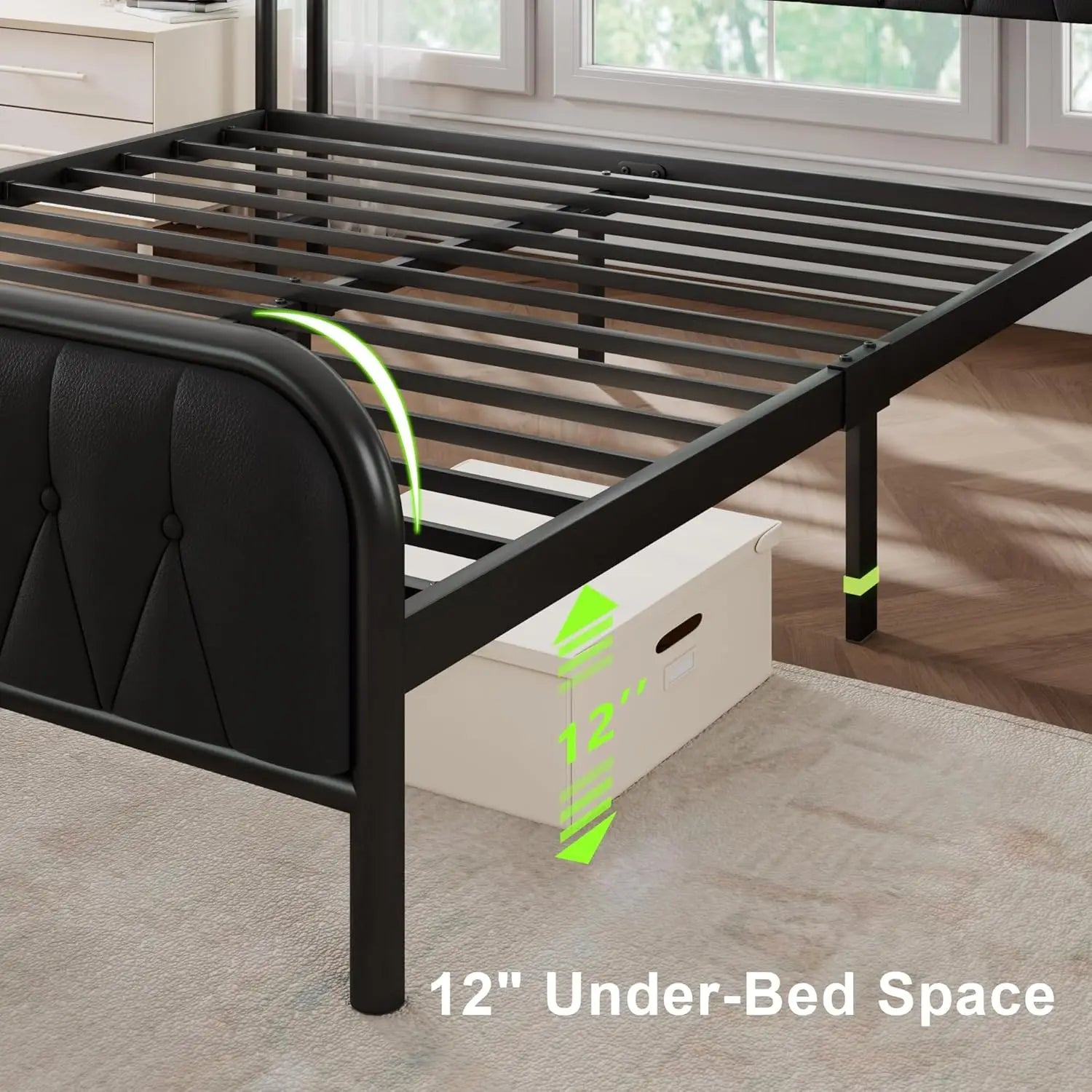 full-king Size Bed Frame with Fast Charging Station, 12" Underbed Storage Space, Easy Assembly, Noise-Free, Queen Bed Frame
