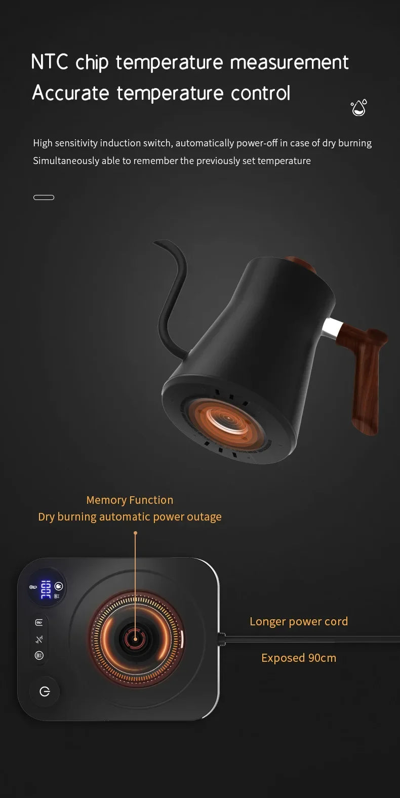 900ML Intelligent Constant Temperature Electric Kettle Hand Brewed Coffee Pot Gooseneck Pot Used for Brewing Milk Powder