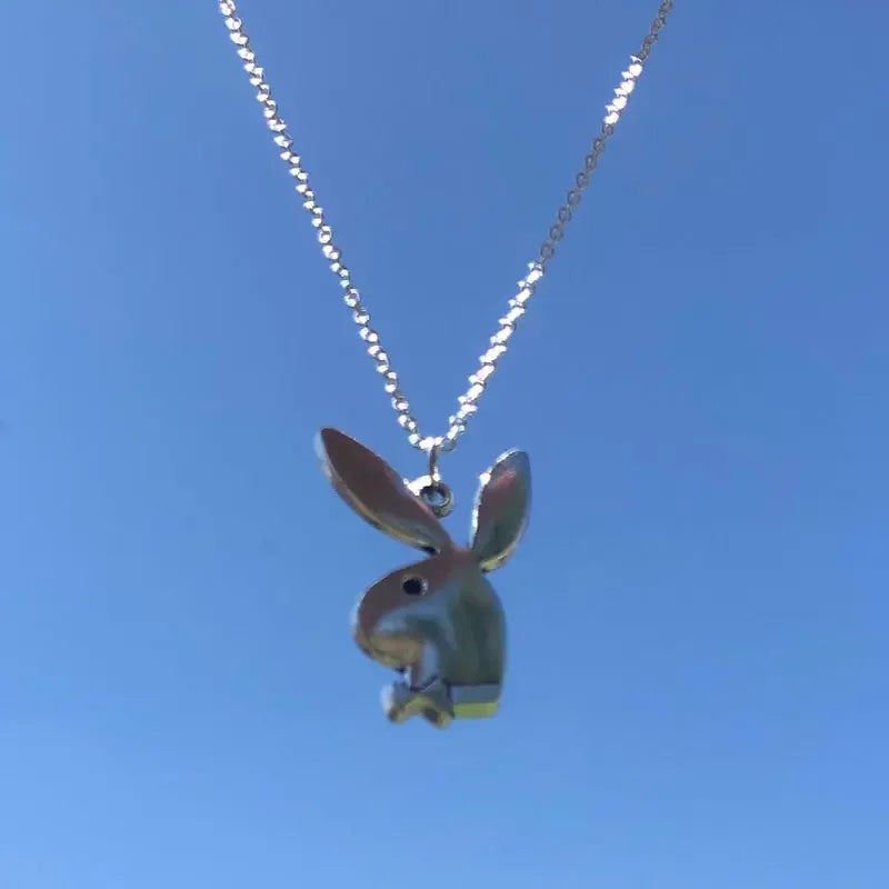Kawaii Bunny Charm Pendant Necklace y2k Fashion Vintage Jewelry Statement Necklace