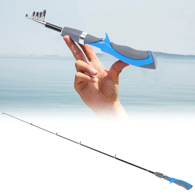 Ultralight Carbon Fishing Rod Protable Telescopic Sea Pole Fishers Tackle Blue Handle 1.2m