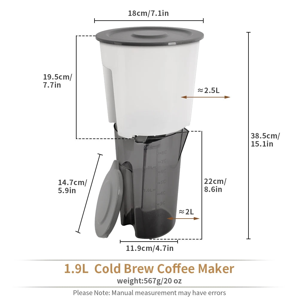 Portable Cold Brew Coffee Pot 1.9L Large Capacity Ice Drip Coffee Filter Pot Tea and Coffee Cold Brew Pot