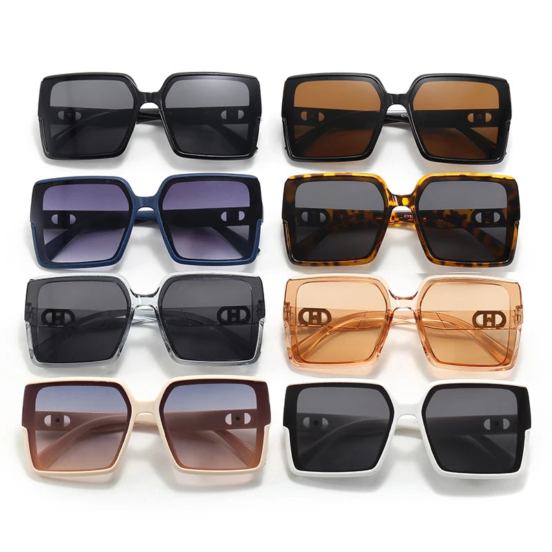 Brand Sunglasses Women's Square Classic Large Frame Fashion Men's Rectangular Letter Design Retro Sun Glasses UV400
