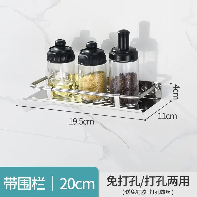 Bathroom Shelf Organizer Storage Wall Mounted Shelves Kitchen Shower Rack Stainless Steel Shampoo Holder Drain Water Accessories