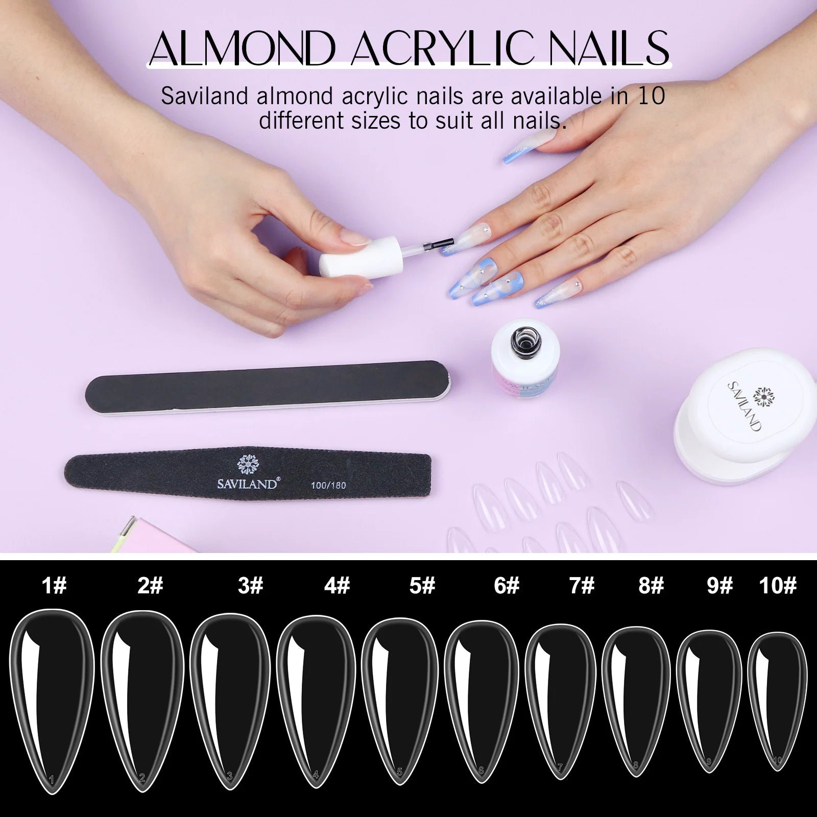 SAVILAND 500pcs Gel X Nail Kit For Extension Nail Tips Full Cover Press On Nails Sculpted Almond Coffin with UV LED Nail Lamp