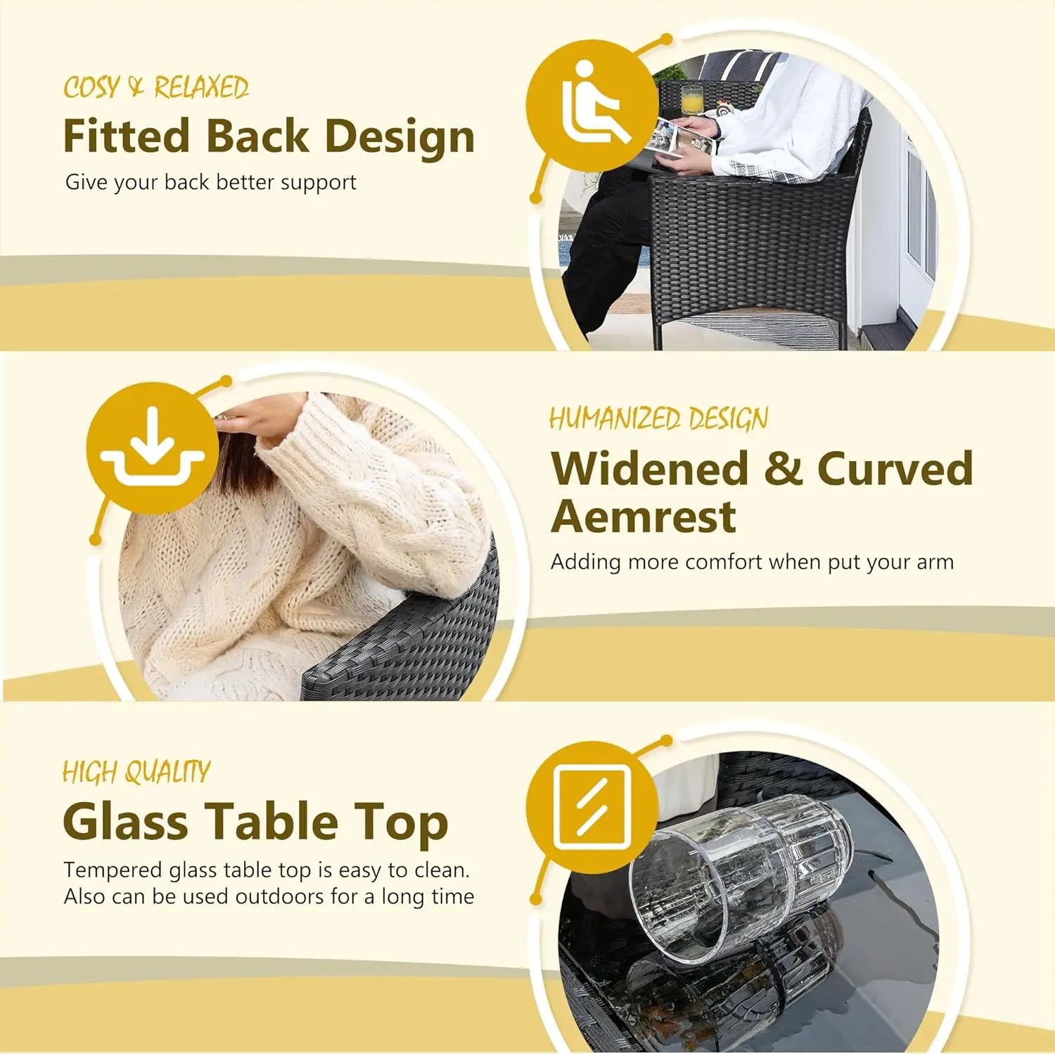 Outdoor Patio Loveseat Modern Rattan 2-Seat Patio Conversation Set with Cushions & Built-in Coffee Table Porch Furniture for Gar