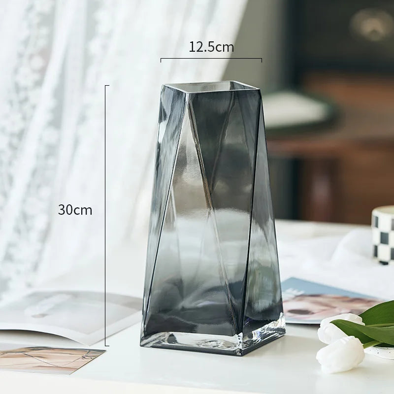 Modern Simple Transparent Geometric Three-dimensional Diamond Glass Vase Creative Living Room Water Culture Flower