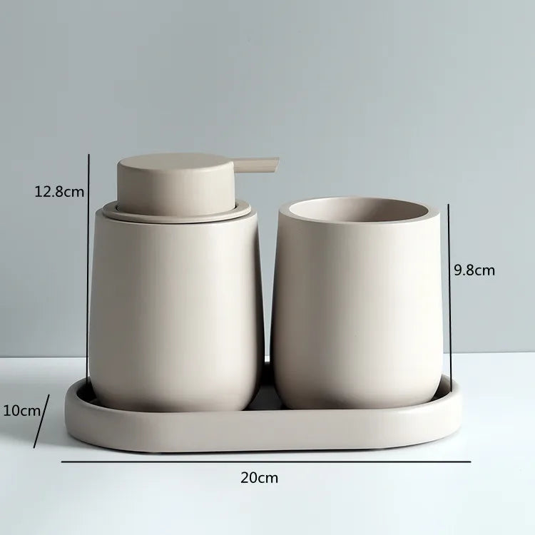 Bathroom Accessories Set, Lotion Bottle, Mouthwash Cup, Tray, Portable Shampoo Dispenser, Three Piece Set, Resin