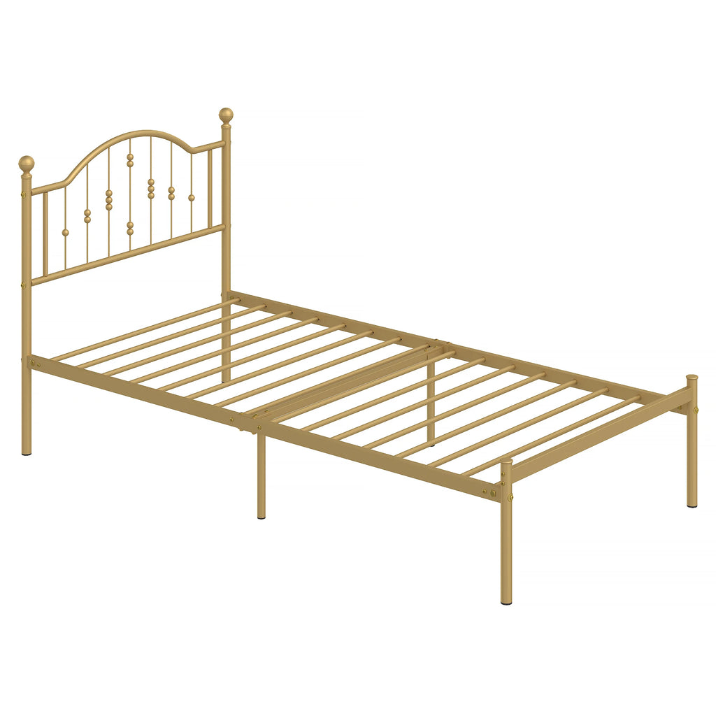 Golden Twin Size Bed Frame with Headboard Twin Metal Platform Bed