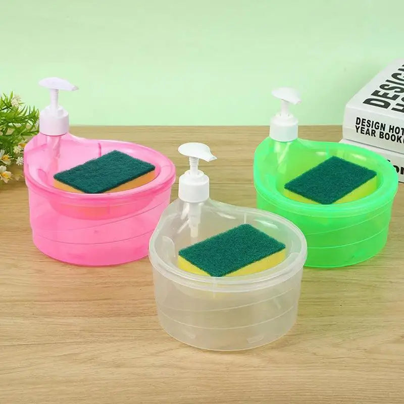 1000ml Soap Dispenser and Scrubber Holder Multi-functional Cafe Dishwashing Container Manual Sink Dish Washing Soap Dispenser