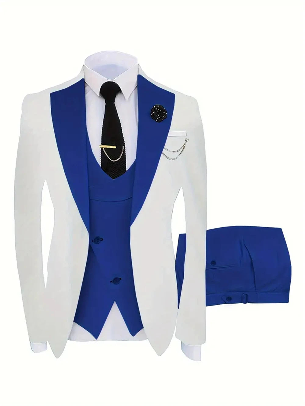 Fashion Men's Suits 3 Piece Groom Bestmen Slim Fit Wedding Prom Party Tuxedo Elegant Formal Events Dress Suit (Blazer+Vest+Pant)