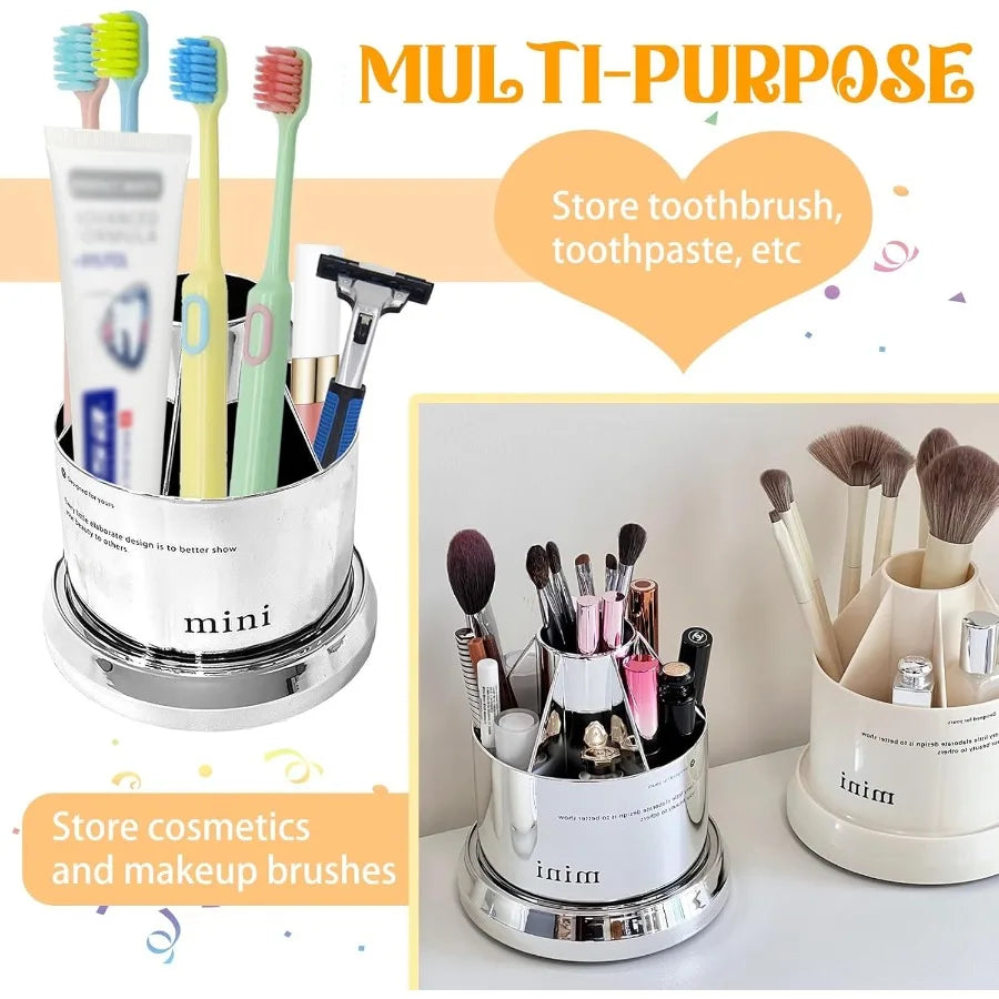 MultiFunctional Rotating Toothbrush Holder with Sliding Lid: 7Slot Bathroom Countertop Organizer Ideal for Storing Toothbrushes