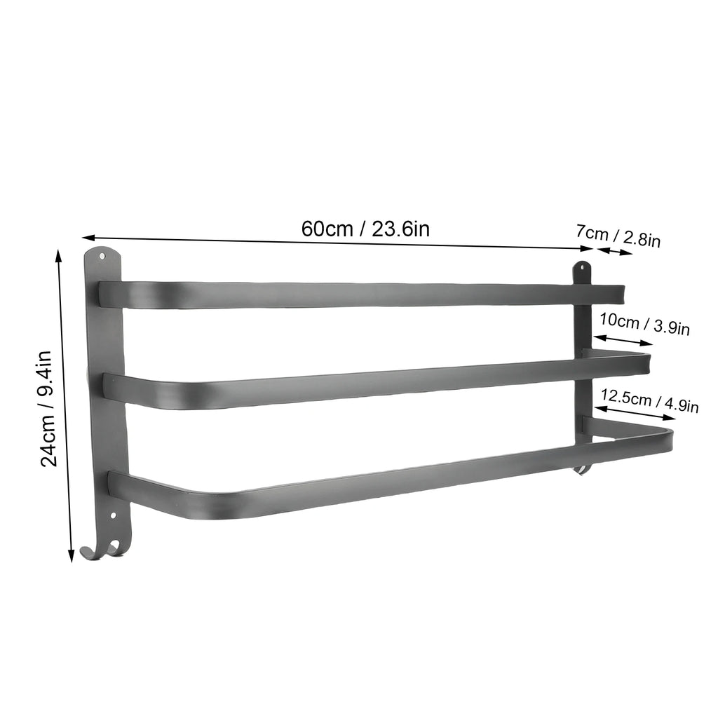 3 Tier Bathroom Towel Rack 60CM Aluminum Alloy Space Saving Convenient Hook Wall Mounted Towel Bar Holder Organizer for Kitchen
